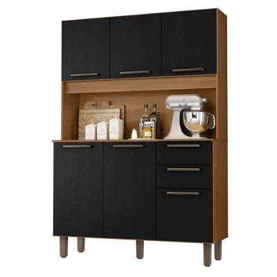 Armário para Cozinha Kit Pop 6 Portas 2 Gavetas 120,2cm Cinamomo Preto Catedral Fosco Zanzini Móveis
