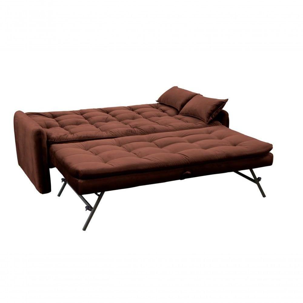 Sofá Cama Reclinável Com Cama Auxiliar - Veludo Marrom - 3