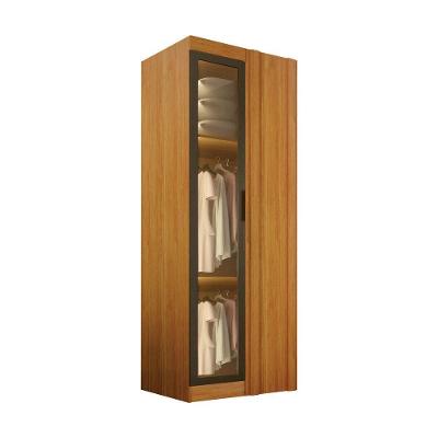 Guarda Roupa Modulado de Canto Orion 1 Porta de Bater sem Gavetas MDF-MDP com LED Cinamomo Leifer