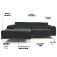 Sofá 6 Lugares Com Chaise Molino 350cm Veludo Cinza C-317 - 9