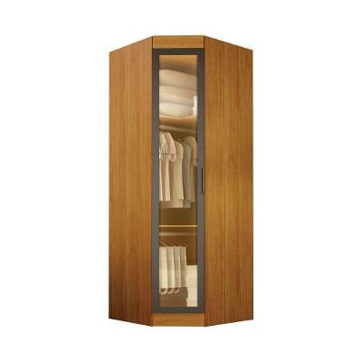 Guarda Roupa de Canto Orion 2 Portas de Bater sem Gavetas MDF-MDP com LED Vidro Reflecta e Cinamomo