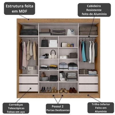 Guarda Roupa Casal Seul 2 Portas de Correr 4 Gavetas Freijó-Nero MDF
