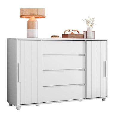 Cômoda Evidenza 4 Gavetas MDF MDP com Portas Deslizantes Branco Freijo Albatroz Móveis
