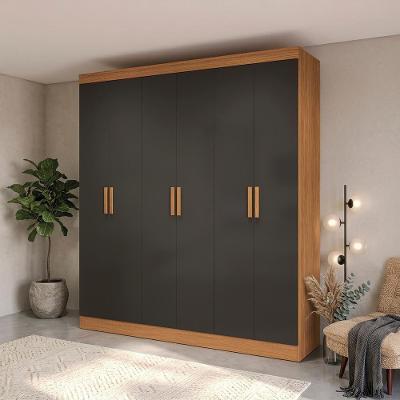 Guarda Roupa Casal R590-CNPRF 6 Portas de Bater 2 Gavetas MDP Canela-Preto Fosco Kappesberg