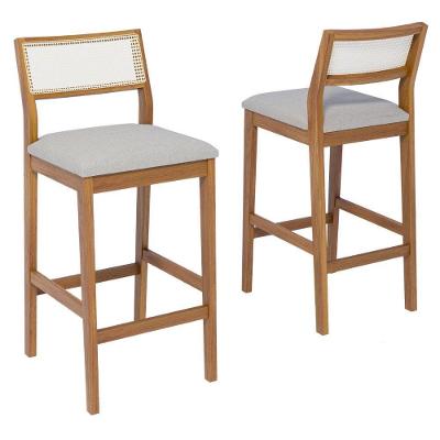 Kit 2 Banquetas Alta Bella Madeira Maciça Tauari Assento em Linho Cinza Milani Movelaria