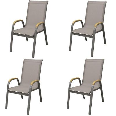 Kit 4 Cadeiras Maresias Rivatti Em Aluminio Amêndoa Com Polywood Nos Braços Tela Mesh Bege