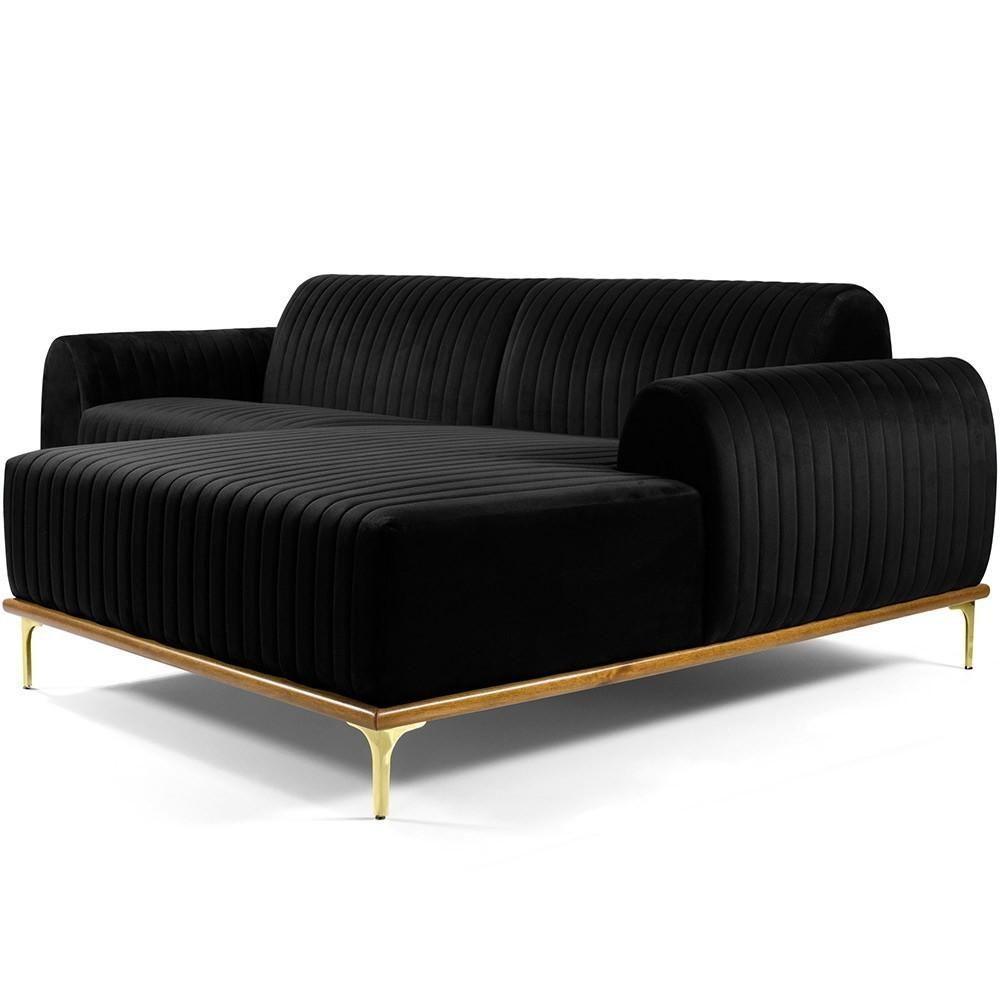 Sofá 6 Lugares Com Chaise Molino 350 Cm Veludo Preto C-300 - 1