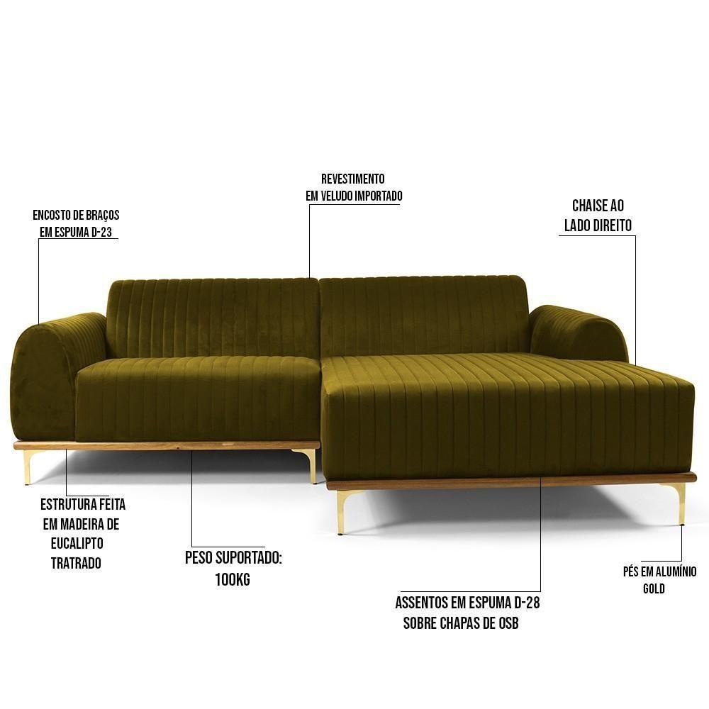 Sofá 6 Lugares Com Chaise Molino 350 Cm Mostarda C-260 - 5