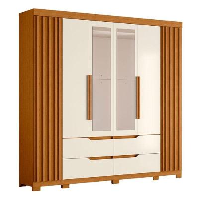 Guarda Roupa Casal Doble 6 Portas 4 Gavetas com Espelho Cinamomo Off White Albatroz Móveis