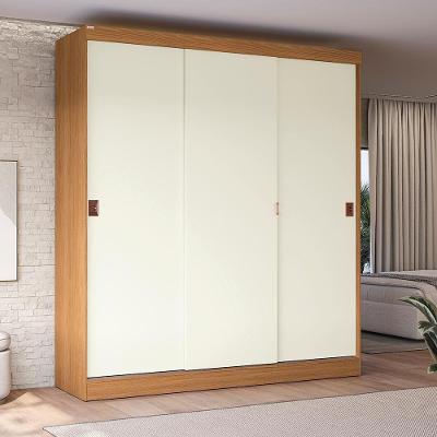 Guarda Roupa Casal R589-CNOW 3 Portas de Correr com Gavetas em MDP Canela-Off-white Kappesberg