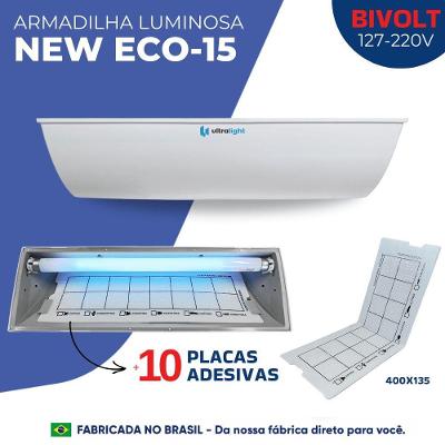 Armadilha Luminosa New Eco-15 com UV-A 15W Bivolt e 10 Placas Adesivas Tecnofly