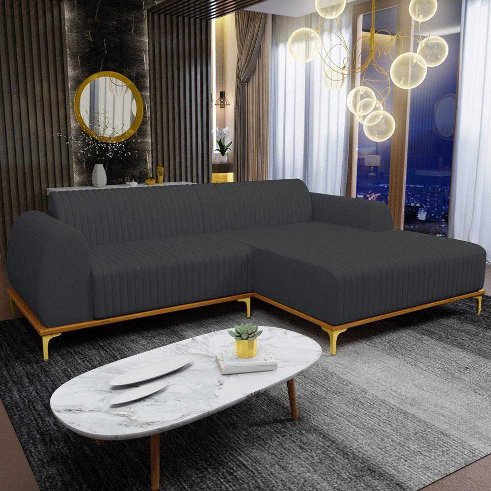 Sofá 6 Lugares Com Chaise Direito 350cm Chumbo - 7