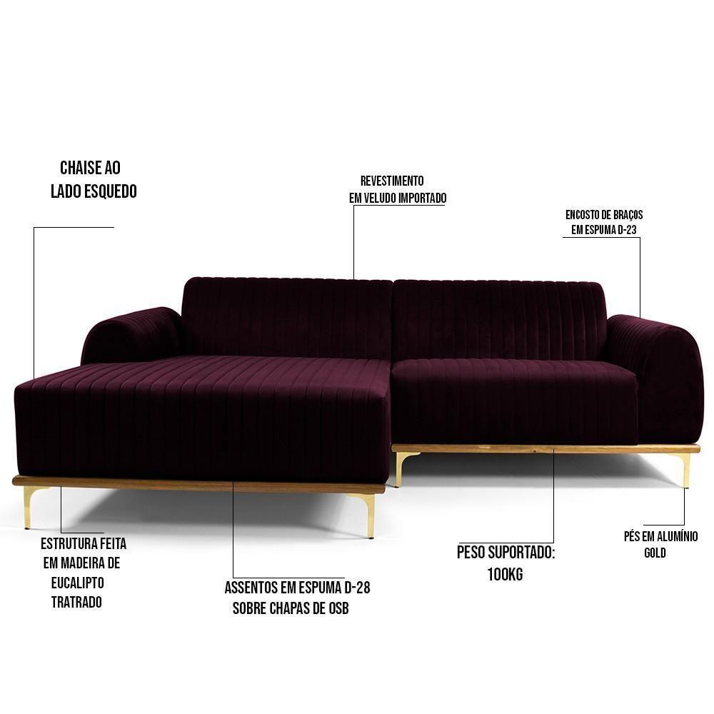 Sofá 5 Lugares Com Chaise Molino 300cm Roxo Grape C-292 - 5