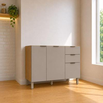Balcão Vitra 2 Portas 3 Gavetas 120CM Freijo e Mocca Luciane Móveis