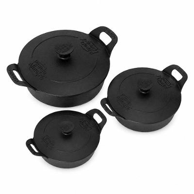 Kit Travessa Estilo 3 Peças com Tampa Ferro Fundido Puro para Cozinhar e Servir Panela Mineira 1,9L