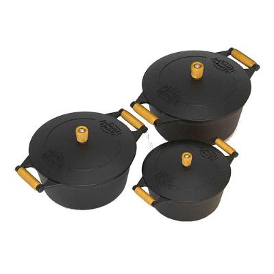 Kit 3 Caçarolas Tradição Ferro Fundido Alças de Madeira Naval Panela Mineira 1,2L 1,7L 2,2L