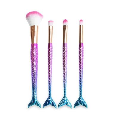 Kit 4 Pincéis de Maquiagem Sereia para Pó Blush e Contorno com Cerdas Sintéticas Coral