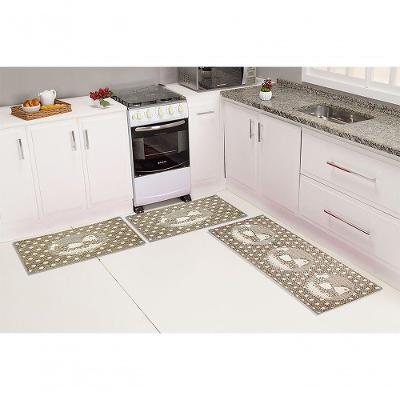Jogo de Tapetes Andino KMS-03 Retangular Sisal Base Antiderrapante para Cozinha Bege Tapetes Lancer