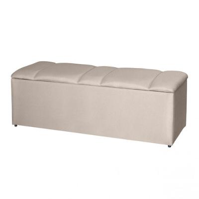 Recamier Banco Baú Estofado Tania 160CM Queen Linho Madeira Bege Escuro Idf Decor