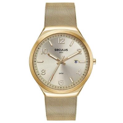 Relógio Masculino Slim Analógico em Aço Inox Dourado Séculus