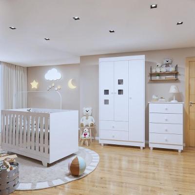 Quarto de Bebê Completo Life 3 Portas Comoda Berço Mini Cama MDF Branco Tigus Móveis