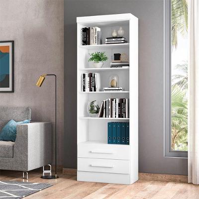 Livreiro Multiuso Contemporâneo 5 Prateleiras 5 Nichos MDF-MDP Branco 2 Gavetas Qmovi