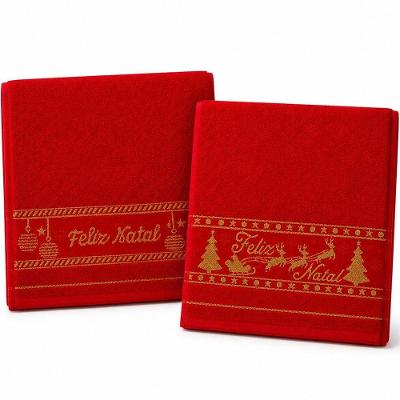 Kit 3 Toalhas de Mãos e Lavabo Natalina 30x50CM 100% Algodão 400g-m2 Vermelho Bene Casa