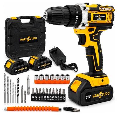 Furadeira e Parafusadeira de Impacto sem Fio 21V com LED 2 Baterias 32 Acessórios 550W Bivolt