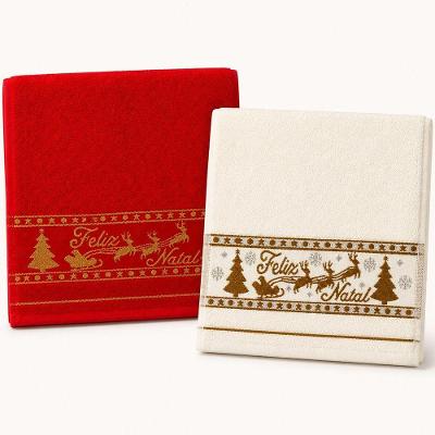 Kit 5 Toalhas de Mãos e Lavabo Natalina 100% Algodão 400g-m2 Vermelho e Pérola Bene Casa