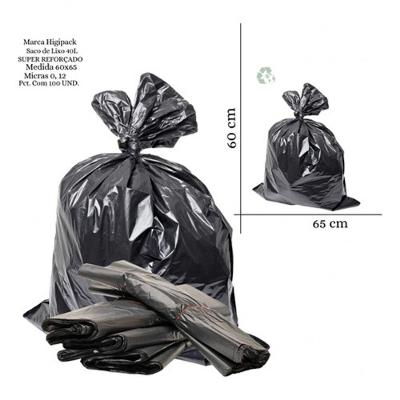 Saco de Lixo Super Reforçado 40L Polietileno Abertura Fácil Resistente Preto Higipack 100 Unidades