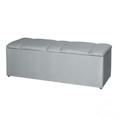 Recamier Banco Baú Estofado Tania 195CM King Size Linho Madeira Cinza Idf Decor