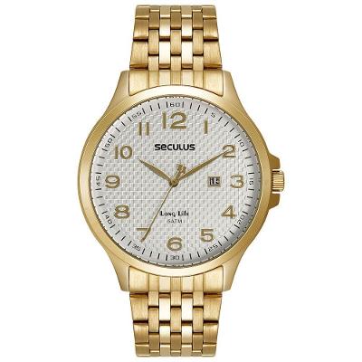 Relógio Masculino Visor Texturizado Dourado Social em Aço Inox com Calendário Séculus