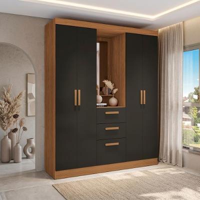Guarda Roupa Solteiro e Closet R591-CNPRF 4 Portas de Bater 2 Gavetas MDP Canela-Preto Fosco