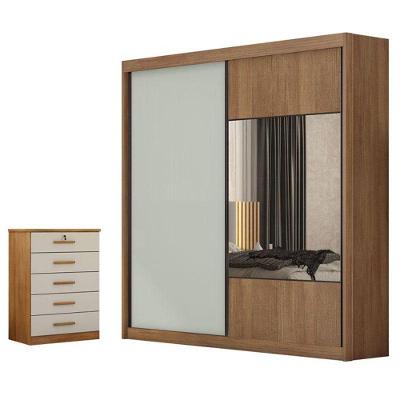 Conjunto Guarda Roupa Casal Sienna 2 Portas 4 Gavetas Cumaru 25 Fendi com Cômoda