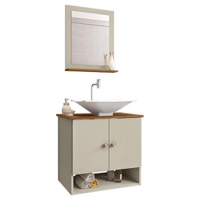 Gabinete Arm Banheiro Deli 2 Portas Com Cuba Concava Branca Off White/nature Off White/nature