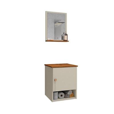 Gabinete Armário 1 Porta Banheiro Com Espelho Lima Off White/nature Off White/nature