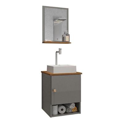 Gabinete Arm Banheiro Lima 1 Porta Com Cuba Tulipa Branca Titanium/nature Titanium/nature
