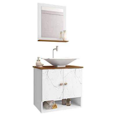 Gabinete Arm Banheiro Deli 2 Portas Com Cuba Concava Branca Branco/carrara/nature Branco/carrara/nature