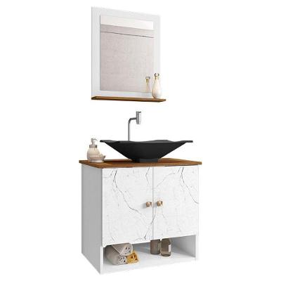 Gabinete Armário Banheiro Deli 2 Portas Cuba Concava Preta Branco/carrara/nature Branco/carrara/nature