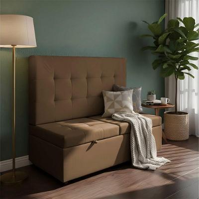 Canto Alemão Recamier Bau + Painel Madri 90cm Corino Marrom - Inova Decor