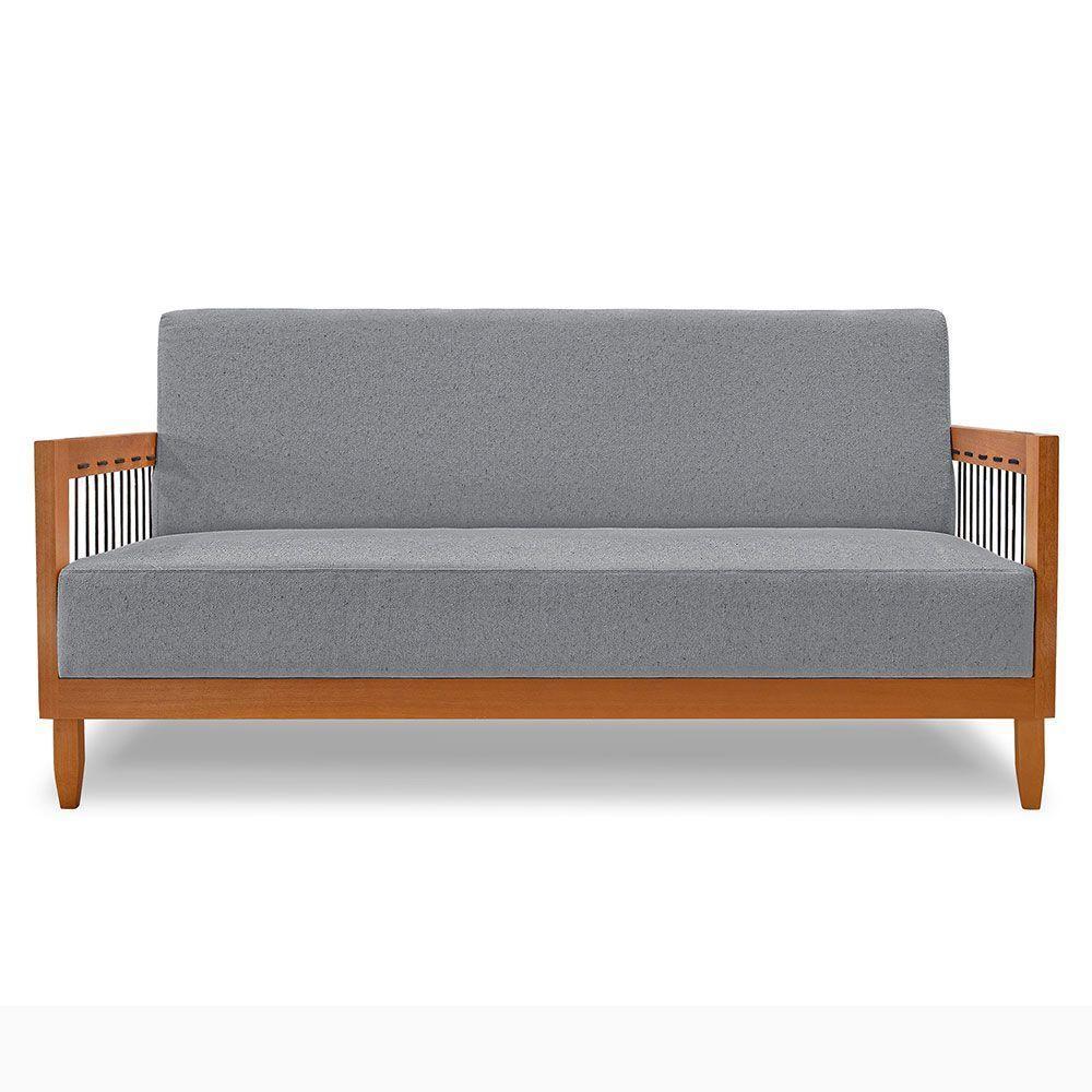 Sofá Living 2 Lugares Marilia 1,60m Linho Grafite Base Em Madeira Castanho - Pallazio - 7