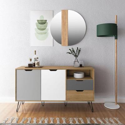 Aparador Buffet Estocolmo 2 Portas 2 Gavetas MDP 140cm Grafite Branco Prata Artely