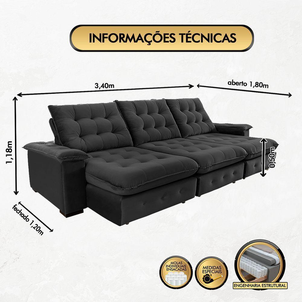 Sofá Coliseu 3.40m Retrátil E Reclinável Super Pillow - Preto - 5
