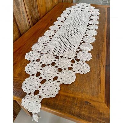 Caminho de Mesa Crochê Artesanal Algodão 1,65MX45CM Creme