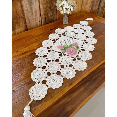 Caminho de Mesa Crochê Algodão Bordado Floral 100CM X 45CM Rosê