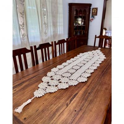Caminho de Mesa Crochê Artesanal Rosas Caseadas Algodão 1,80MX50CM Cru