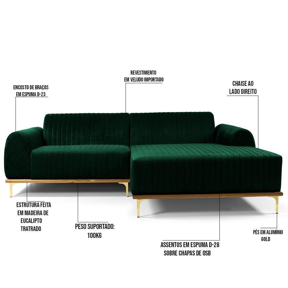 Sofá 5 Lugares Com Chaise Molino 320 Cm Verde Musgo C-303 - 5