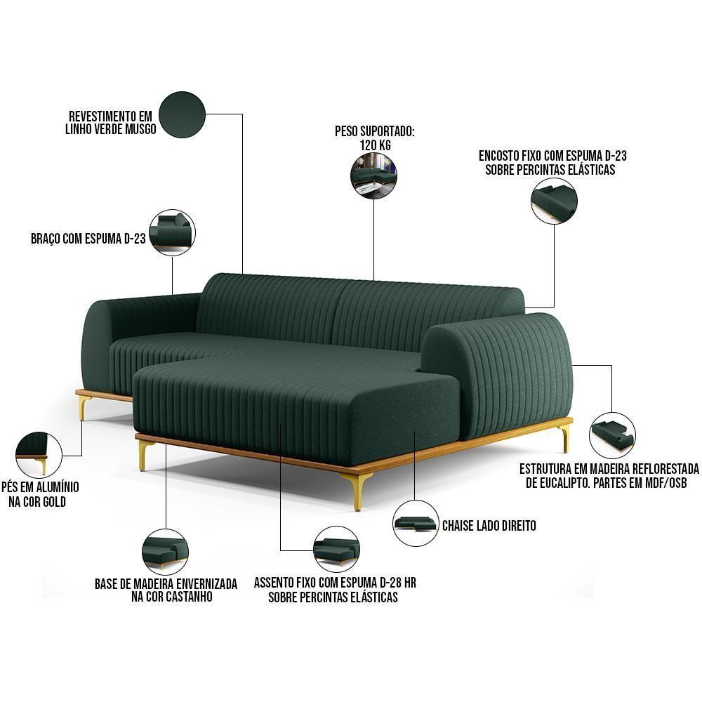 Sofá 5 Lugares Com Chaise Molino 320cm Verde Musgo C-117 - 6