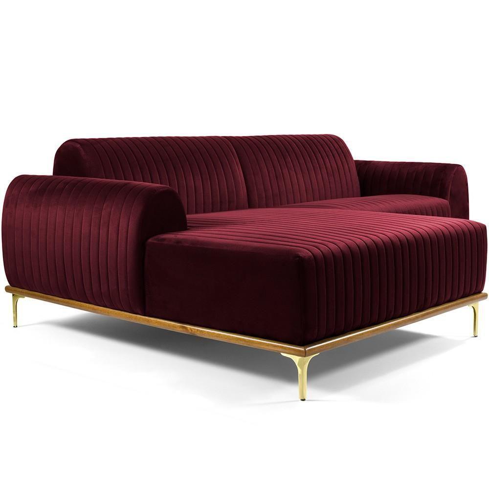 Sofá 5 Lugares Com Chaise Molino 300cm Veludo Marsala C-278 - 1