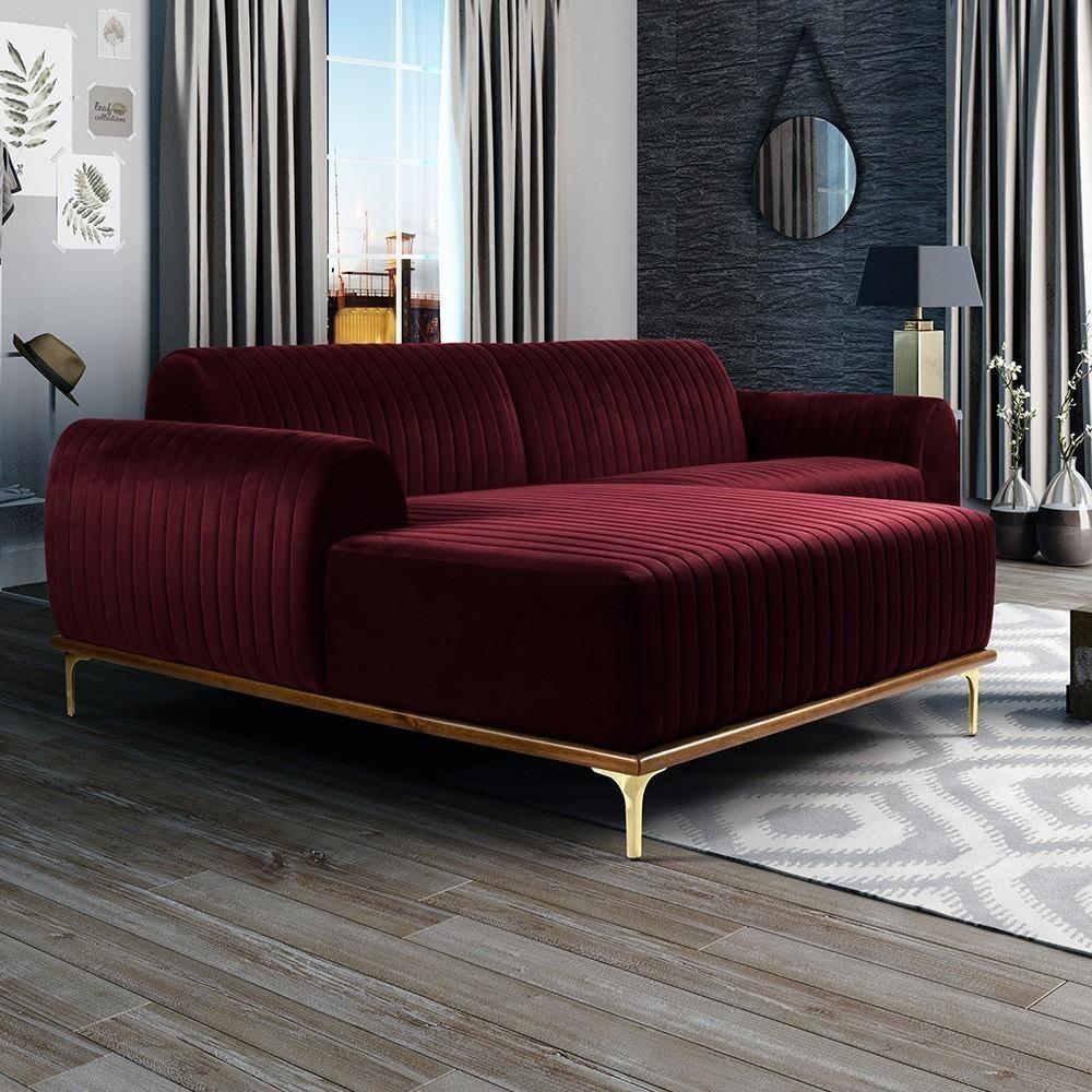 Sofá 5 Lugares Com Chaise Molino 300cm Veludo Marsala C-278 - 6